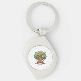 Söt Kawaii Det Generösa Trädet Hjärta Blad Vänligh Swirl Silverfärgad Nyckelring