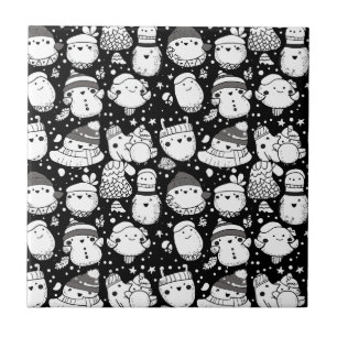 Söt Kawaii Djur Doodle Mönster (3) Kakelplatta