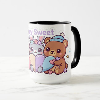 Söt Kawaii Djur Vänner Pastell Kaffe Mugg