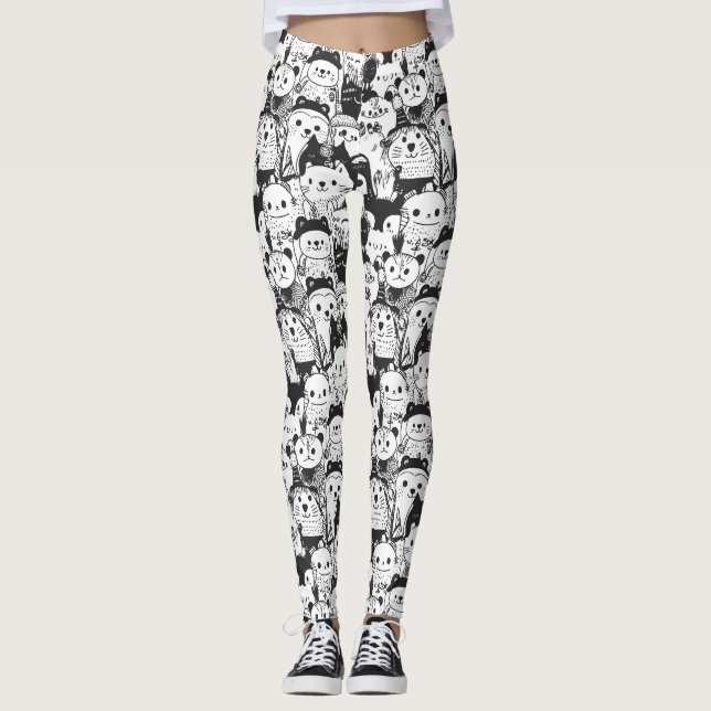 Söt Kawaii Djurdoodle-mönster (1) Leggings (Framsida)