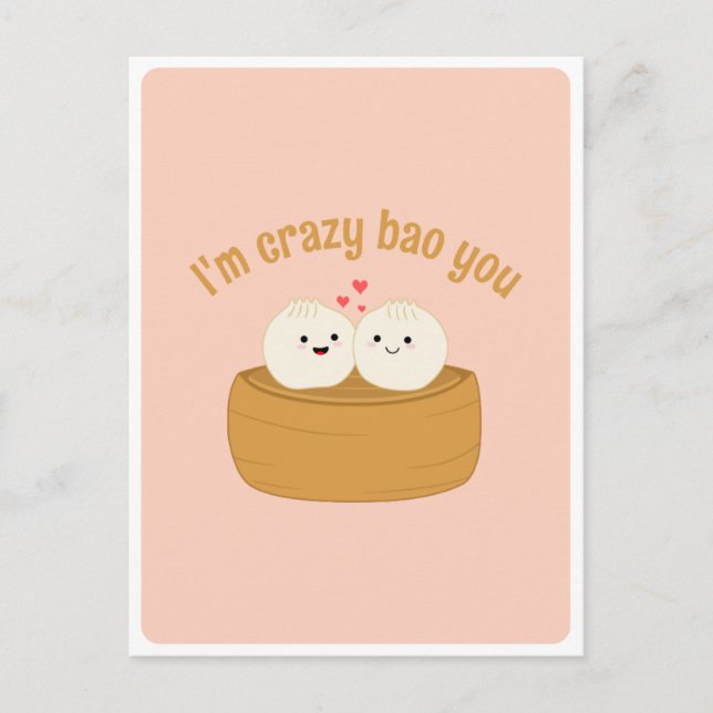 Söt Kawaii Dumpling Bao Asiatisk Mat Puns Kärlek C Vykort (Framsida)