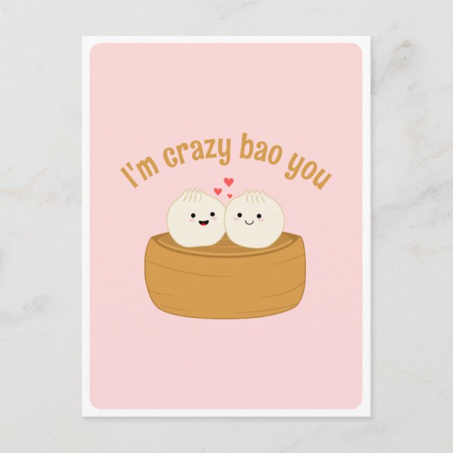 Söt Kawaii Dumpling Bao Asiatisk Mat Puns Kärlek C Vykort (Framsida)