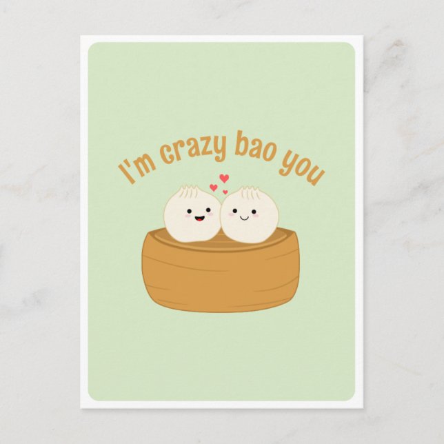 Söt Kawaii Dumpling Bao Asiatisk Mat Puns Kärlek C Vykort (Framsida)