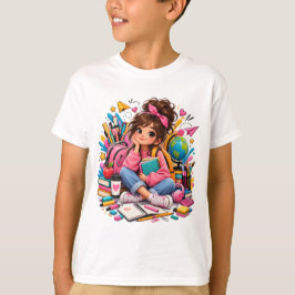 Söt Kawaii-Elev med Skolstartstillbehör  T Shirt
