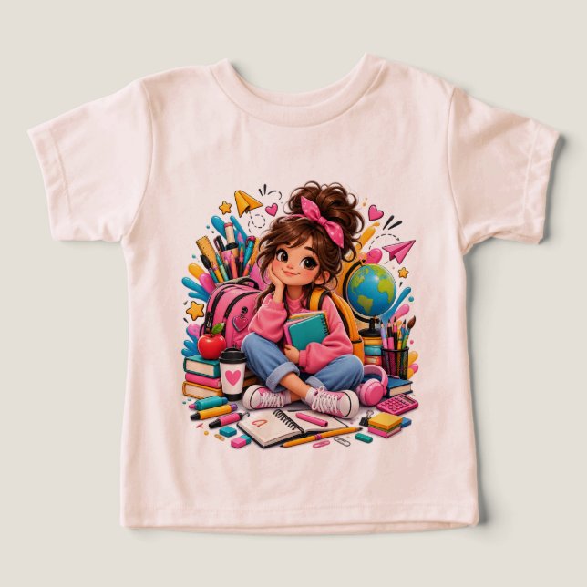 Söt Kawaii-Elev med Skolstartstillbehör  T Shirt (Design Framsida)