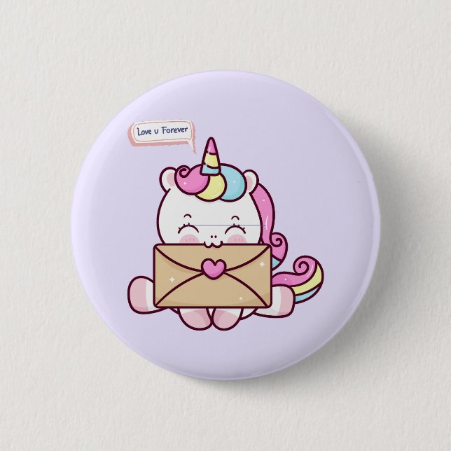 Söt Kawaii Enhörning Kärleksillustration Knapp (Framsida)
