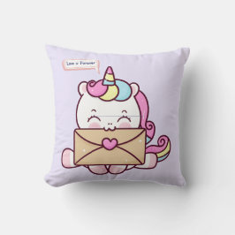 Söt Kawaii Enhörning Kärleksillustration Kudde