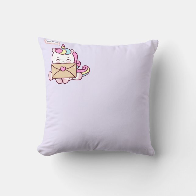 Söt Kawaii Enhörning Kärleksillustration Kudde (Framsida)
