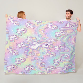 Söt Kawaii Enhörning Pastell Regnbåge Magisk  Fleecefilt