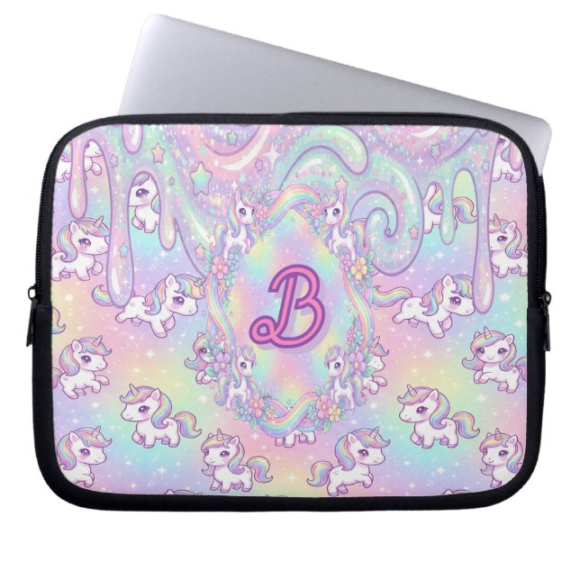 Söt Kawaii Enhörning Pastell Regnbåge Magisk Laptop Fodral (Framsidan)