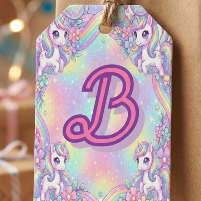 Söt Kawaii Enhörning Pastell Regnbåge Magisk Presentetikett (Skapare uppladdad)