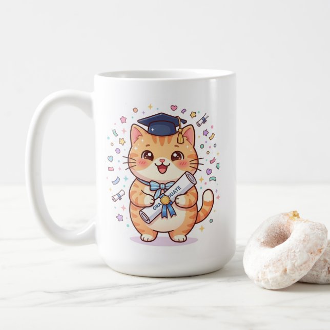 Söt Kawaii Examen Katt Kaffe Mugg (Med munk)