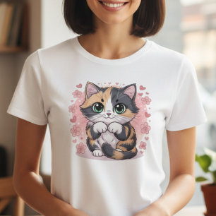 Söt Kawaii Fläckig Kattunge T-Shirt för Kvinnor
