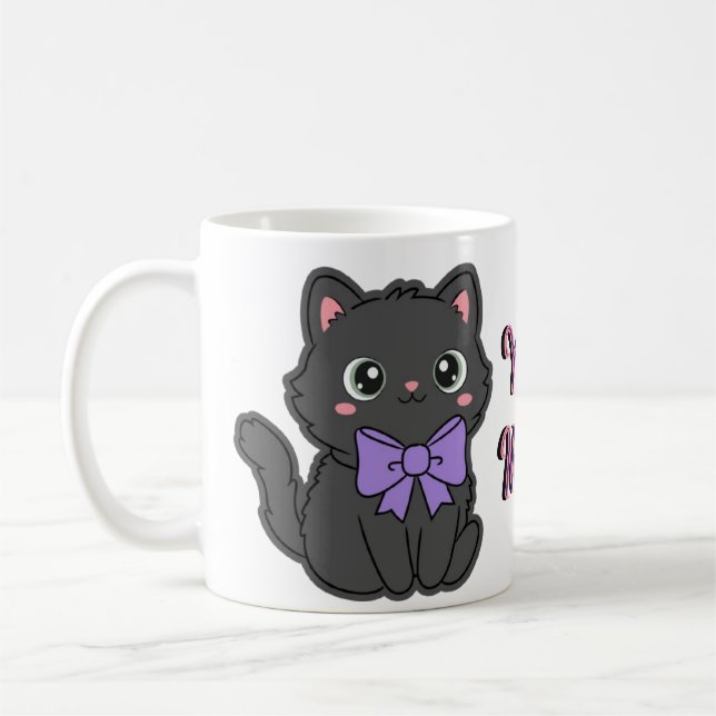 Söt Kawaii Fluffig Grå Katt Stor Lila Ros Mugge Kaffemugg (Vänster)