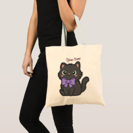Söt Kawaii Fluffig Grå Katt Stor Lila Rosett Väska