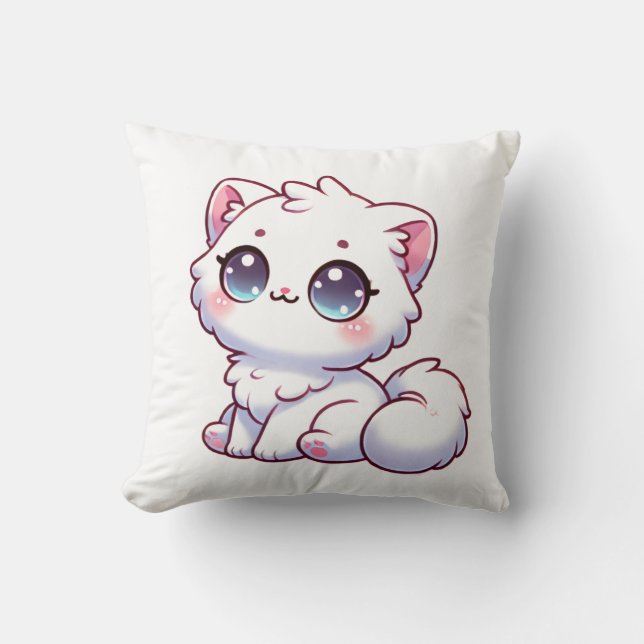 Söt Kawaii Fluffig Kattunge Kastkudde Kudde (Framsida)