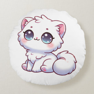Söt Kawaii Fluffig Kattunge Rund Kudde