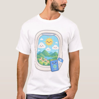 Söt Kawaii Flygplansfönsterutsikt Resa T Shirt