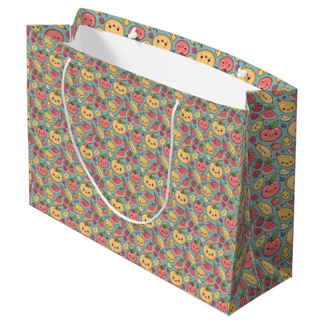 Söt Kawaii Frukt Mönster Presentpåse | Färgfull Va (Baksidan Vinklad)