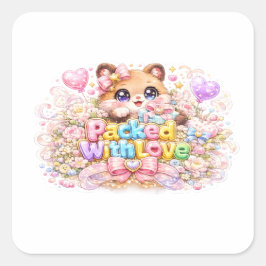 Söt Kawaii Fullpackad med Kärlek Nalle Björn Paste Fyrkantigt Klistermärke