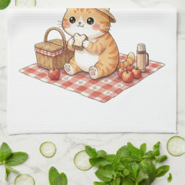 Söt Kawaii Ginger Katt Picknick Retro Kökshandduk