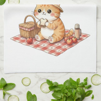 Söt Kawaii Ginger Katt Picknick Retro Kökshandduk
