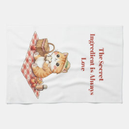 Söt Kawaii Ginger Katt Picknick Retro Kökshandduk