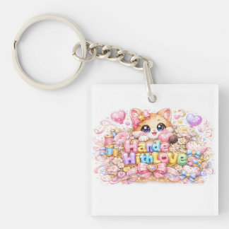 Söt Kawaii Gjord Med Kärlek Katt Namn Pastell Rosa
