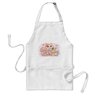 Söt Kawaii Gjord Med Kärlek Katt Namn Pastell Rosa Förkläde
