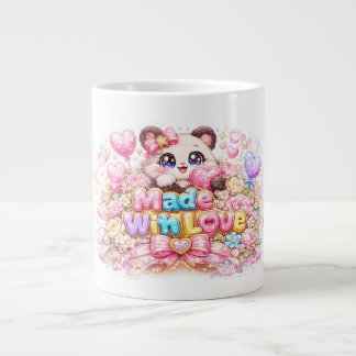 Söt Kawaii Gjord Med Kärlek Katt Namn Pastell Rosa Jumbo Mugg
