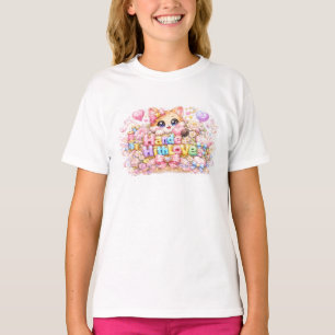 Söt Kawaii Gjord Med Kärlek Katt Namn Pastell Rosa T Shirt