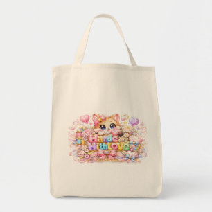 Söt Kawaii Gjord Med Kärlek Katt Namn Pastell Rosa Tygkasse