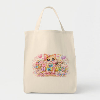 Söt Kawaii Gjord Med Kärlek Katt Namn Pastell Rosa Tygkasse