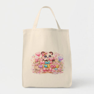Söt Kawaii Gjord Med Kärlek Katt Namn Pastell Rosa Tygkasse