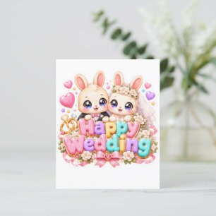 Söt Kawaii Glad Bröllop Kanin Par Pastell Rosa