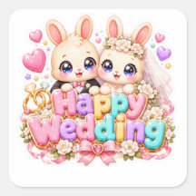 Söt Kawaii Glad Bröllop Kanin Par Pastell Rosa