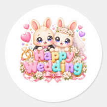 Söt Kawaii Glad Bröllop Kanin Par Pastell Rosa