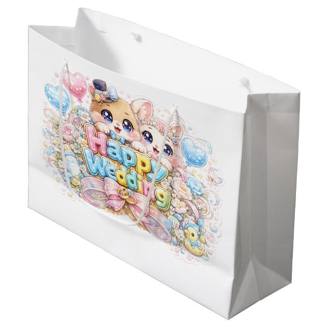 Söt Kawaii Glad Bröllopsdjurspar Pastell Pi (Framsidan Vinklad)