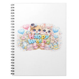 Söt Kawaii Glad Bröllopsdjurspar Pastell Pi Anteckningsbok