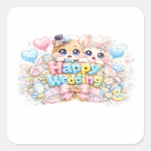 Söt Kawaii Glad Bröllopsdjurspar Pastell Pi