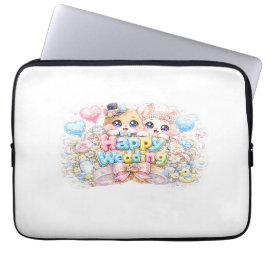 Söt Kawaii Glad Bröllopsdjurspar Pastell Pi Laptop Fodral