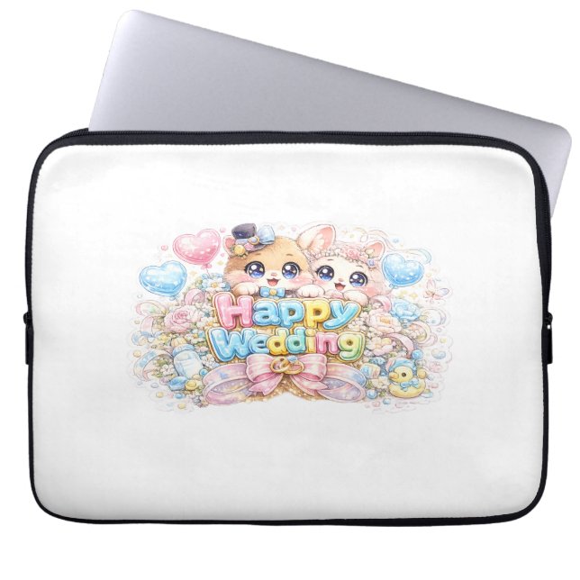 Söt Kawaii Glad Bröllopsdjurspar Pastell Pi Laptop Fodral (Framsidan)