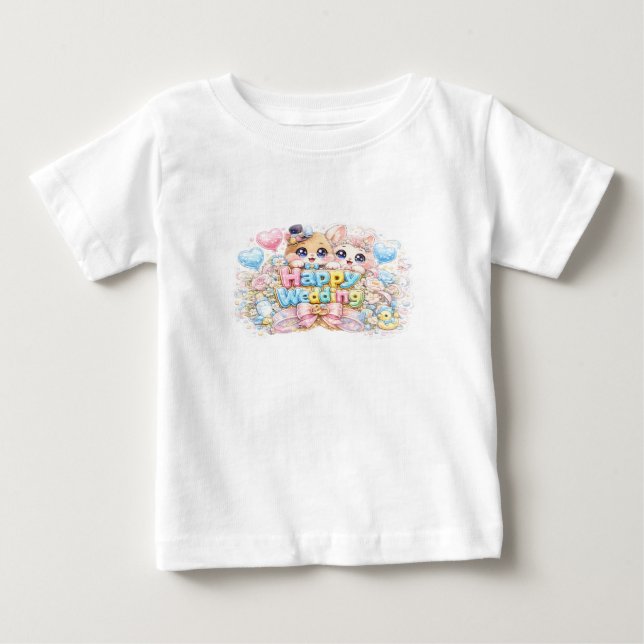 Söt Kawaii Glad Bröllopsdjurspar Pastell Pi T Shirt (Framsida)