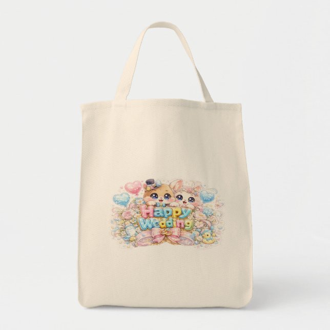 Söt Kawaii Glad Bröllopsdjurspar Pastell Pi Tygkasse (Framsidan)