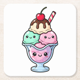 Söt Kawaii Glass Sundae Underlägg Papper Kvadrat