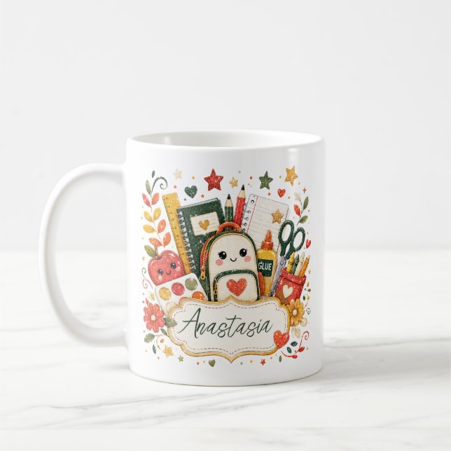 Söt Kawaii Glitter Tillbaka till Skolmaterial Kaffemugg (Vänster)