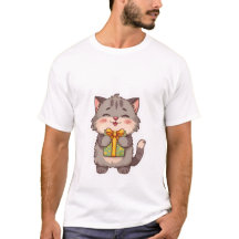 Söt Kawaii Grå Kattunge som kramar en blomsterpres