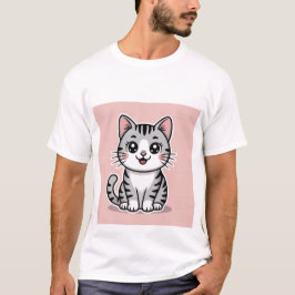 Söt Kawaii Grå Tabby Katt Smilar - Glad Kittel T Shirt