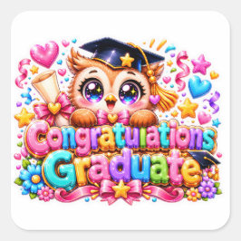 Söt Kawaii Grattis Examens Owl Pastell Pi Fyrkantigt Klistermärke