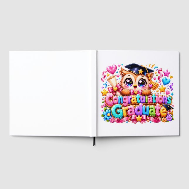 Söt Kawaii Grattis Examens Owl Pastell Pi Gästböcker (Full)